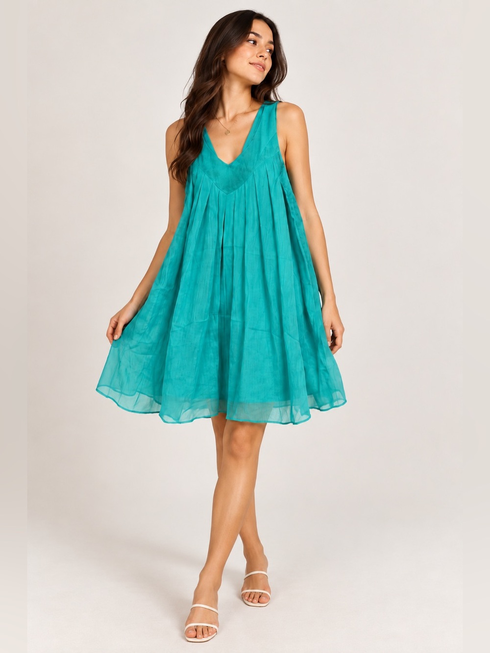Twenty one Turquoise Teal Sleeveless Flowy Dress Size S Tie Back